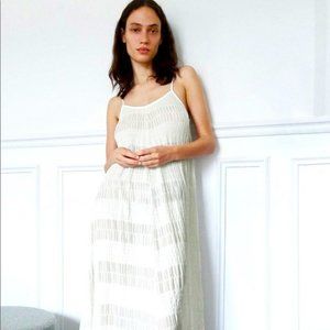 Zara Long White Textured Dress Size M
